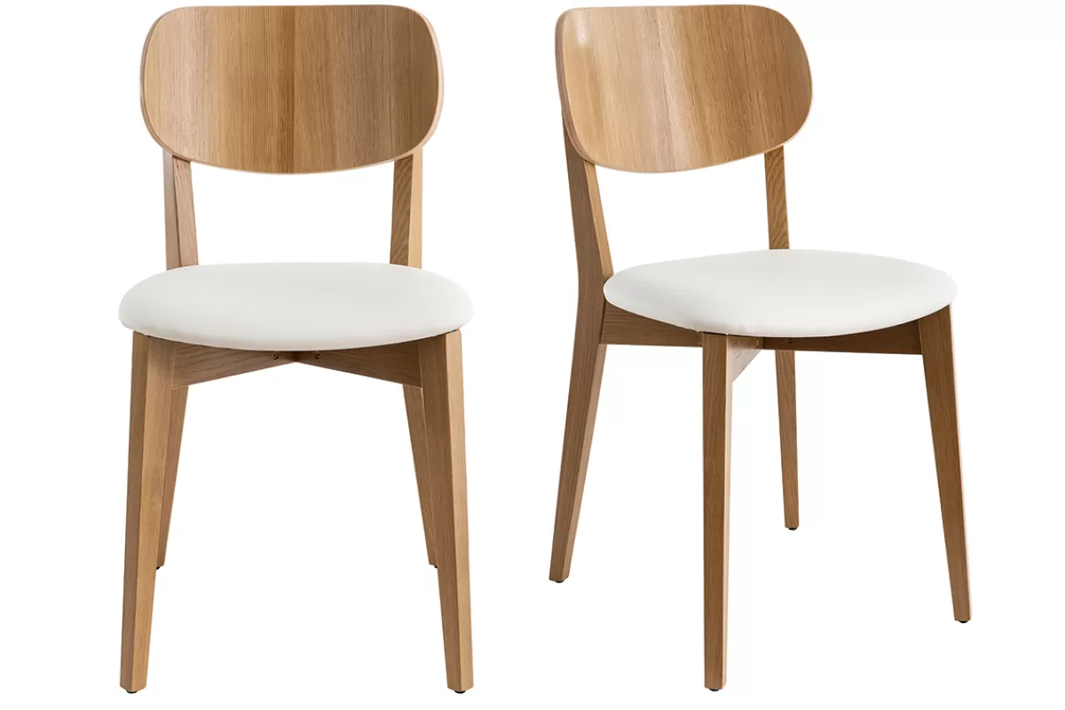 Miliboo Chaises vintage en bois clair chêne et blanc (lot de 2) LUCIA