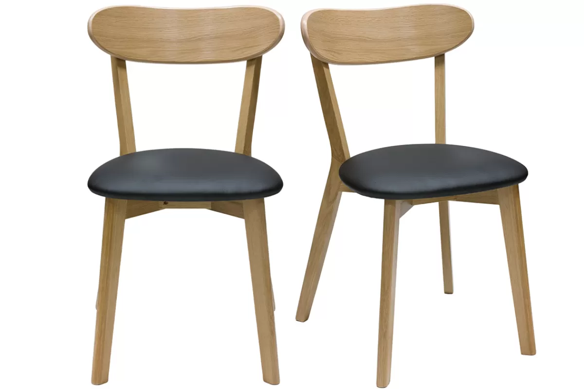Miliboo Chaises vintage en bois clair chêne et noir (lot de 2) DOVE