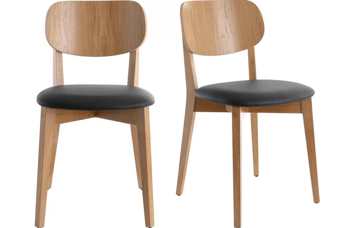 Miliboo Chaises vintage en bois clair chêne et noir (lot de 2) LUCIA