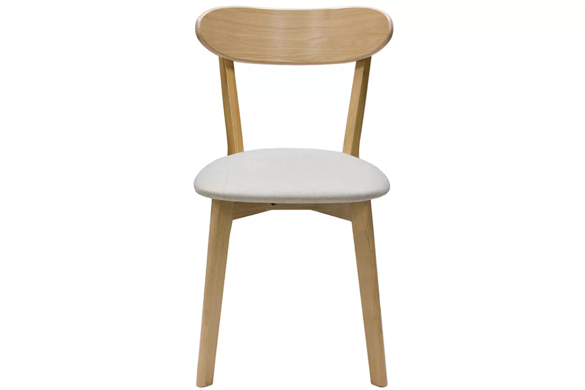 Miliboo Chaises vintage en bois clair chêne et tissu beige (lot de 2) DOVE