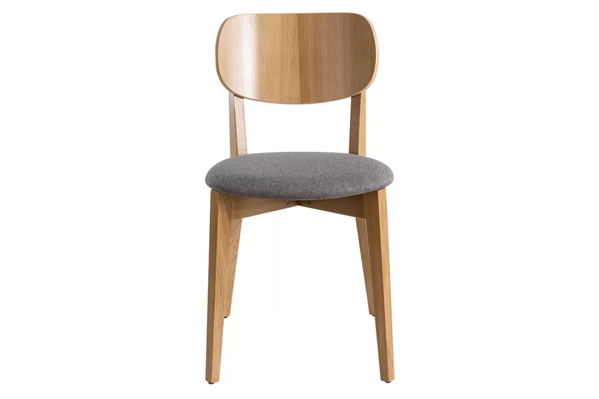 Miliboo Chaises vintage en bois clair chêne et tissu gris clair (lot de 2) LUCIA
