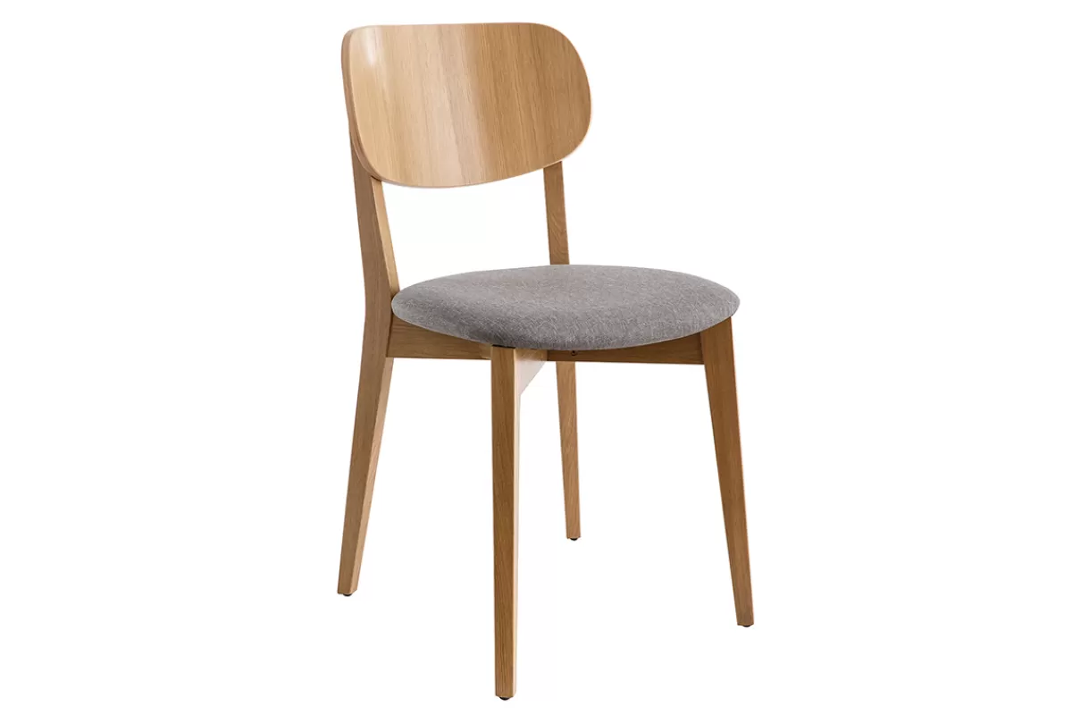 Miliboo Chaises vintage en bois clair chêne et tissu gris clair (lot de 2) LUCIA