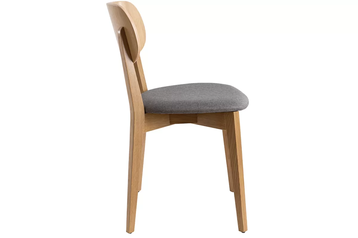 Miliboo Chaises vintage en bois clair chêne et tissu gris clair (lot de 2) LUCIA