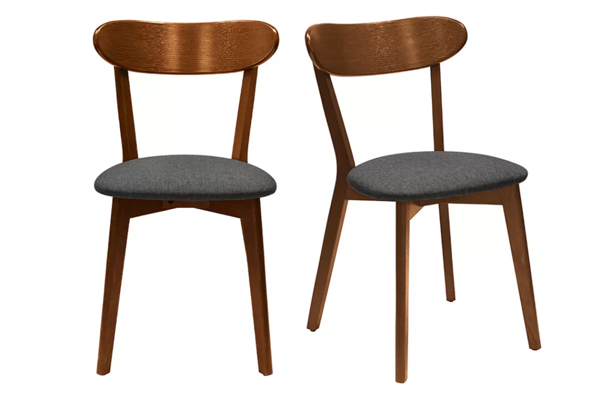 Miliboo Chaises vintage en bois foncé et tissu gris foncé (lot de 2) DOVE