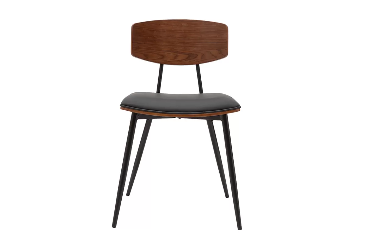 Miliboo Chaises vintage en bois foncé noyer assises noires et métal noir (lot de 2) JOLINE