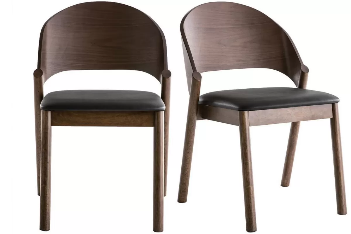 Miliboo Chaises vintage en bois foncé noyer et assises noires (lot de 2) AVALON