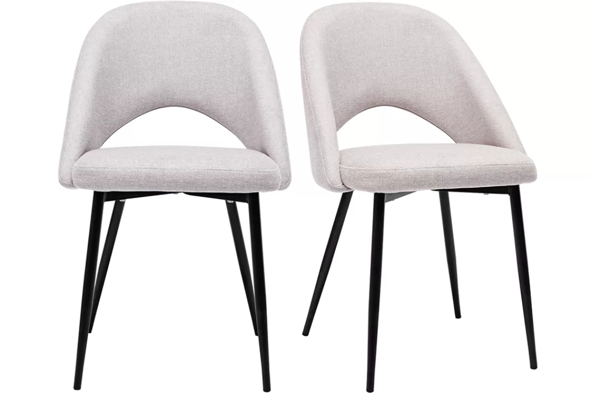 Miliboo Chaises vintage en tissu effet velours texturé beige et métal noir (lot de 2) COSETTE