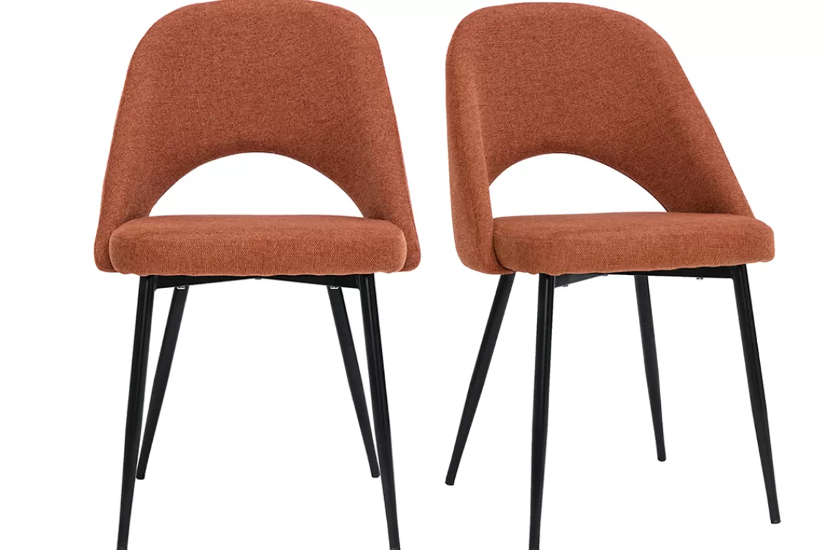 Miliboo Chaises vintage en tissu effet velours texturé terre brûlée et métal noir (lot de 2) COSETTE