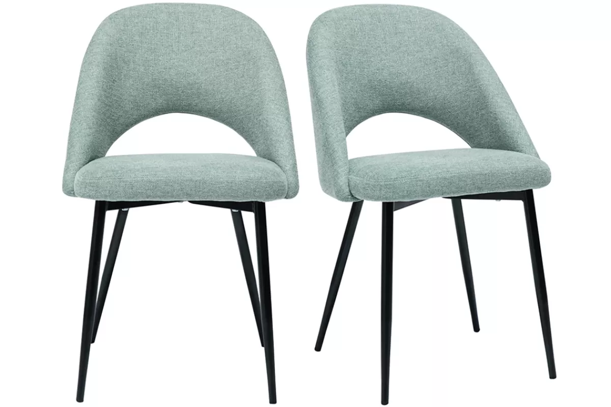 Miliboo Chaises vintage en tissu effet velours texturé vert céladon et métal noir (lot de 2) COSETTE