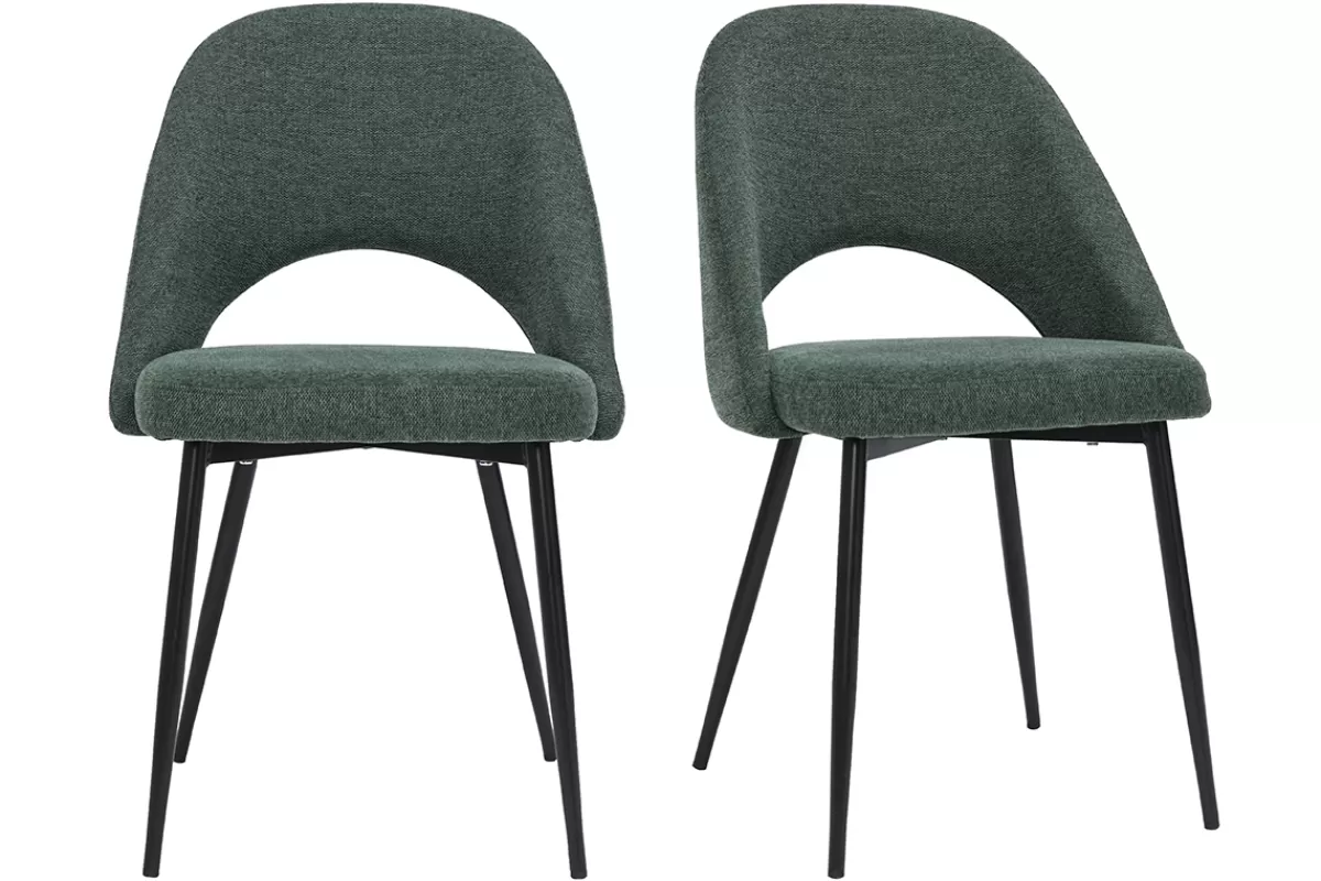 Miliboo Chaises vintage en tissu effet velours texturé vert et métal noir (lot de 2) COSETTE
