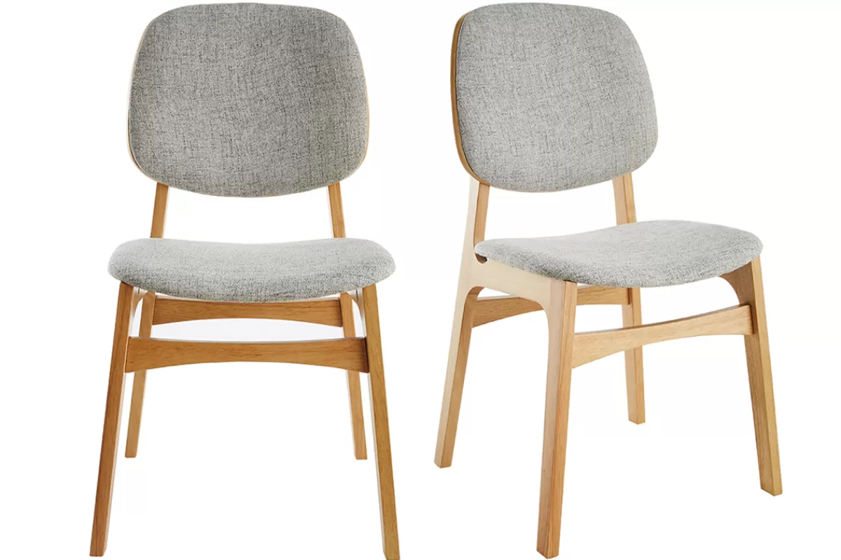 Miliboo Chaises vintage en tissu gris clair et bois clair (lot de 2) SOQUETTE