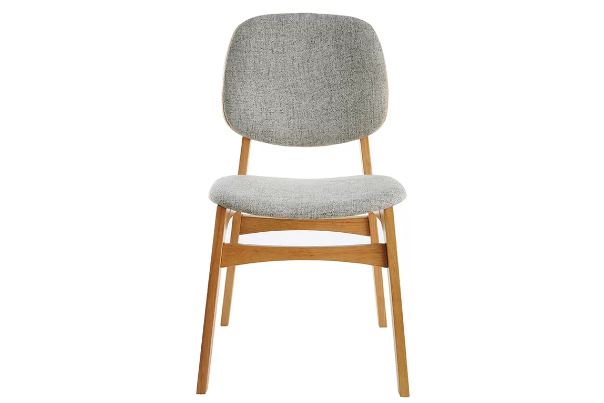 Miliboo Chaises vintage en tissu gris clair et bois clair (lot de 2) SOQUETTE