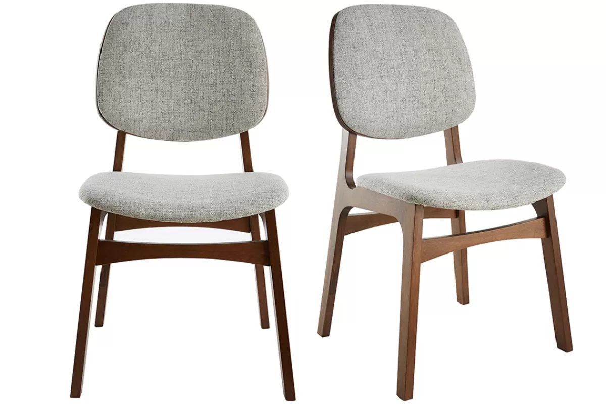 Miliboo Chaises vintage en tissu gris clair et bois foncé (lot de 2) SOQUETTE