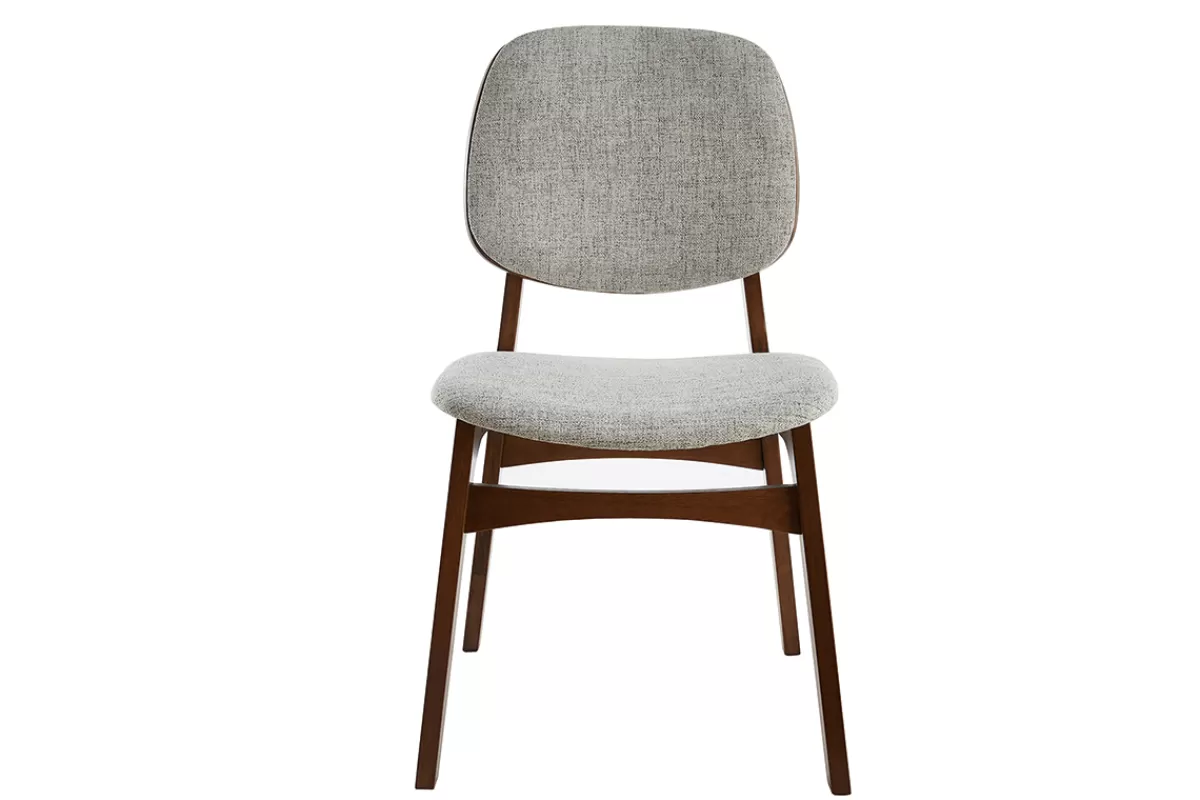 Miliboo Chaises vintage en tissu gris clair et bois foncé (lot de 2) SOQUETTE