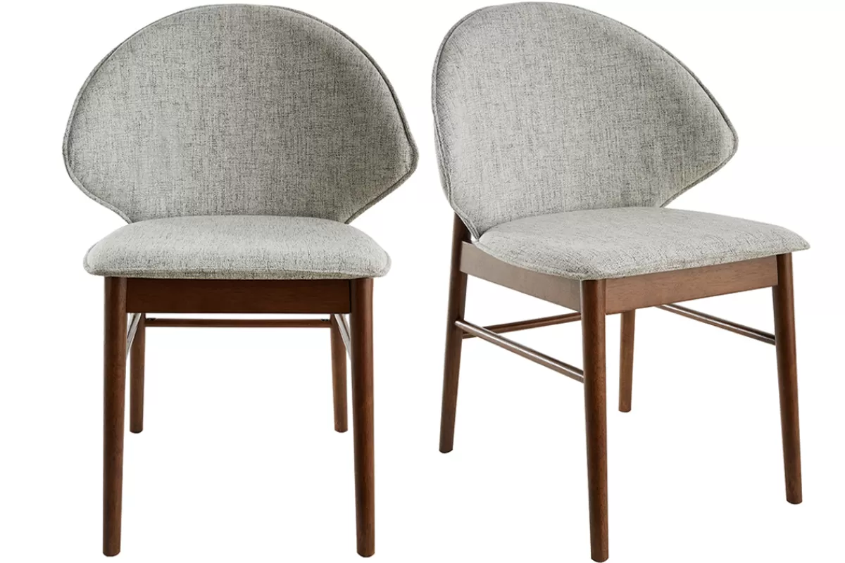 Miliboo Chaises vintage en tissu gris clair et bois foncé (lot de 2) SPIKE