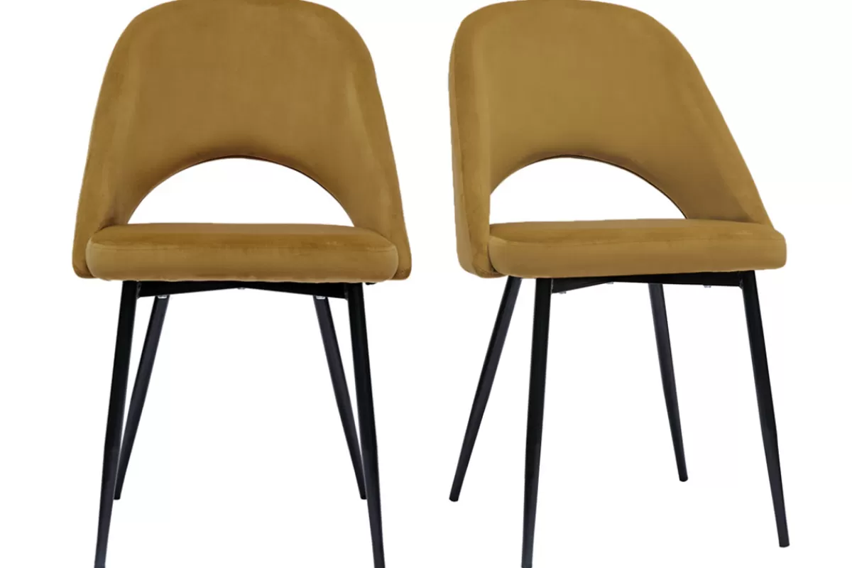 Miliboo Chaises vintage en tissu velours bronze et métal noir (lot de 2) COSETTE