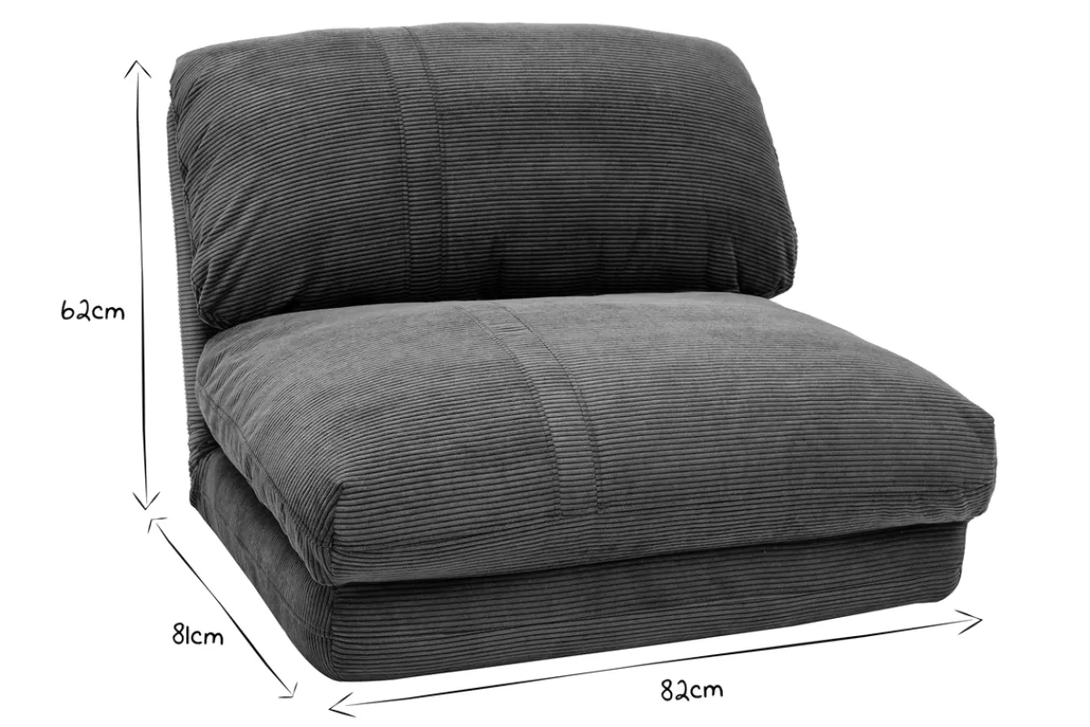 Miliboo Chauffeuse 1 place convertible en tissu velours côtelé gris foncé SPENCER