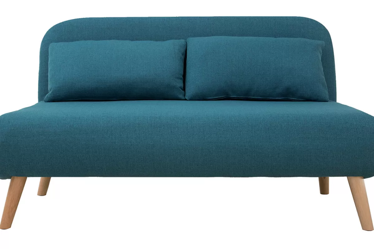 Miliboo Chauffeuse 2 places convertible en tissu bleu canard et bois clair AMIKO