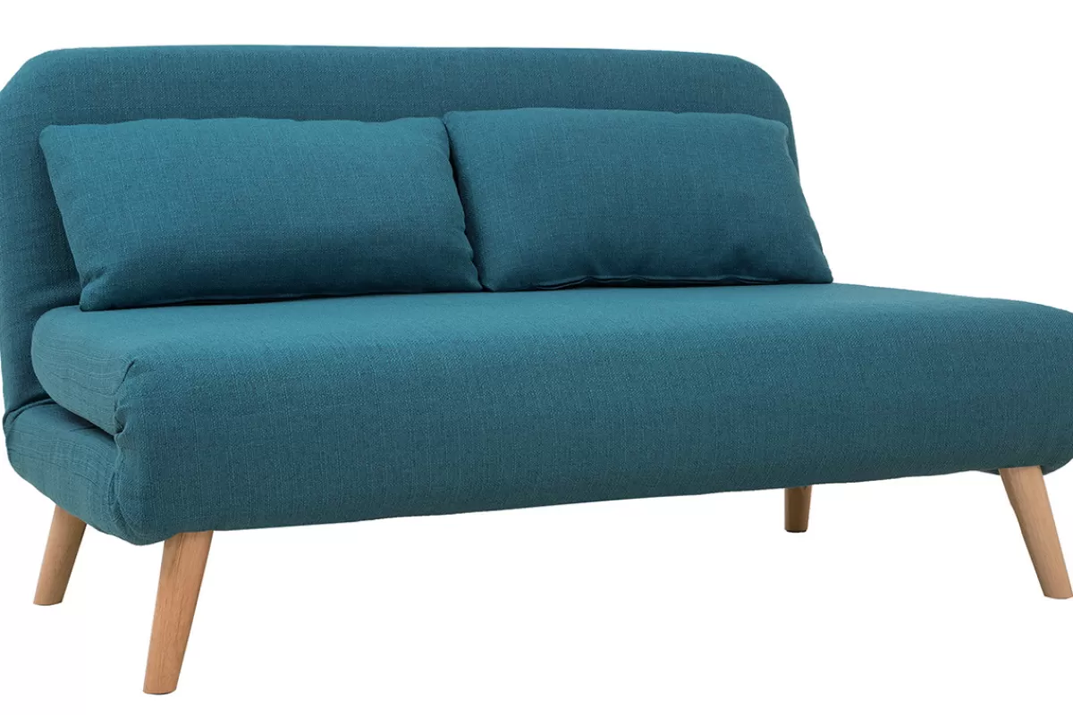 Miliboo Chauffeuse 2 places convertible en tissu bleu canard et bois clair AMIKO