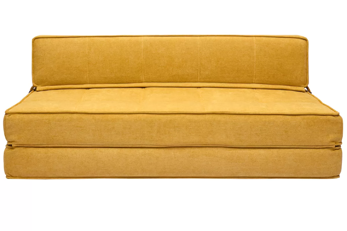 Miliboo Chauffeuse 2 places convertible en tissu effet velours jaune moutarde KATY
