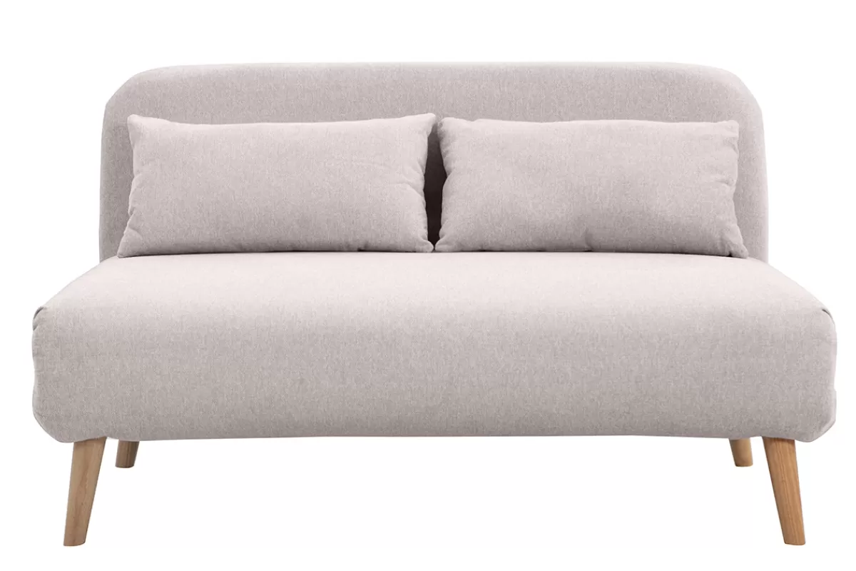 Miliboo Chauffeuse 2 places convertible en tissu effet velours texturé beige et bois clair AMIKO