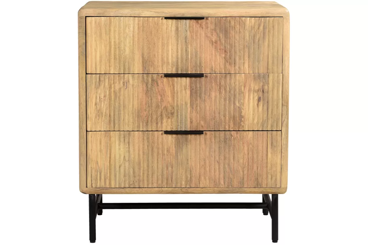 Miliboo Commode gravée en bois manguier massif et métal noir 3 tiroirs L70 cm MORISSON