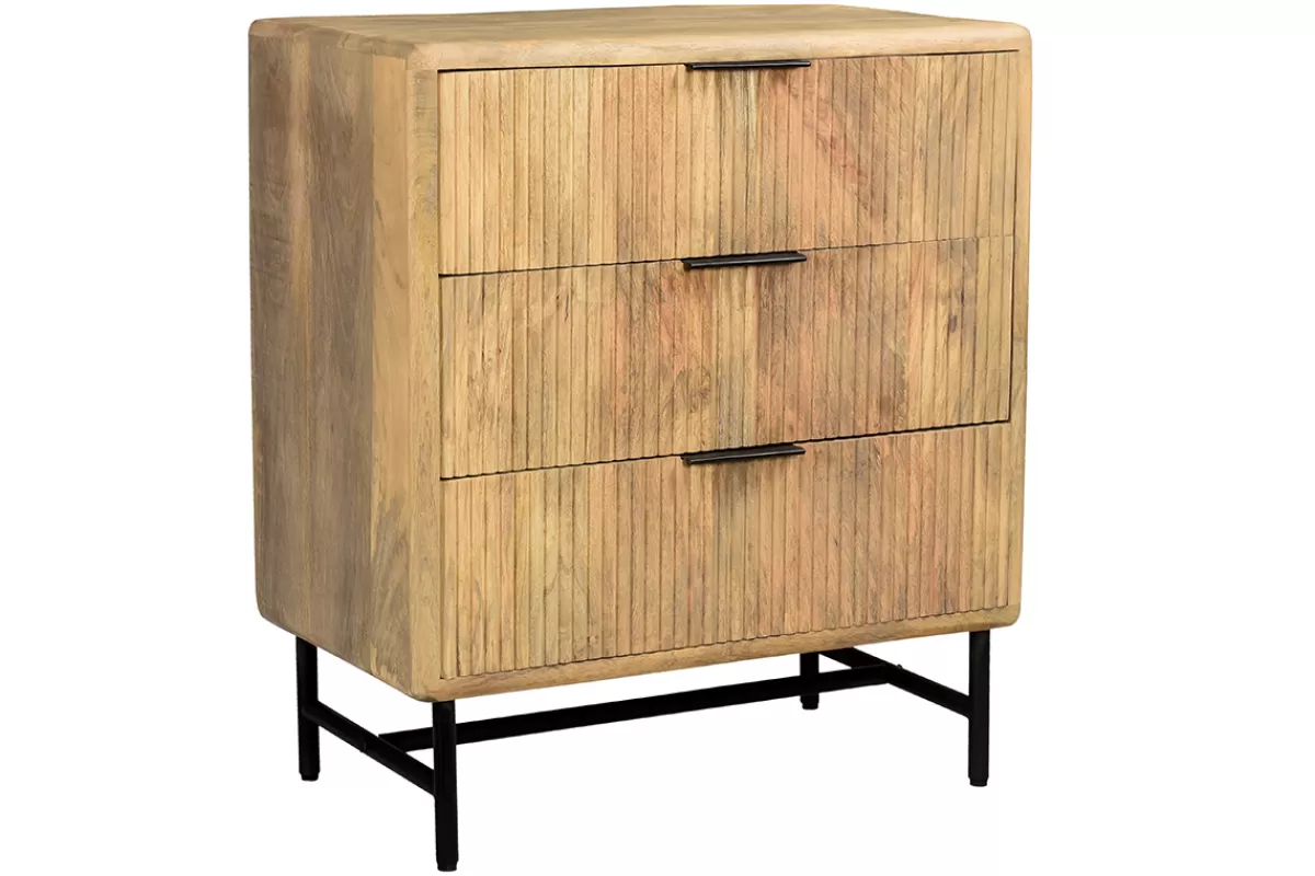 Miliboo Commode gravée en bois manguier massif et métal noir 3 tiroirs L70 cm MORISSON