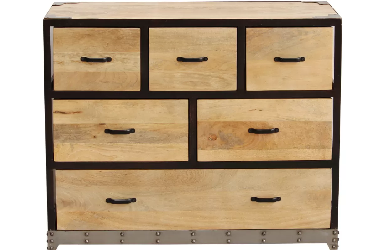 Miliboo Commode industrielle en bois manguier massif et métal noir 6 tiroirs L99 cm INDUSTRIA