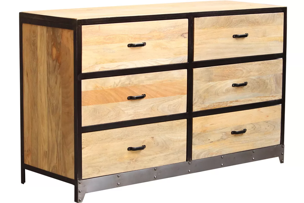 Miliboo Commode industrielle en bois manguier massif et métal noir 6 tiroirs L130 cm INDUSTRIA