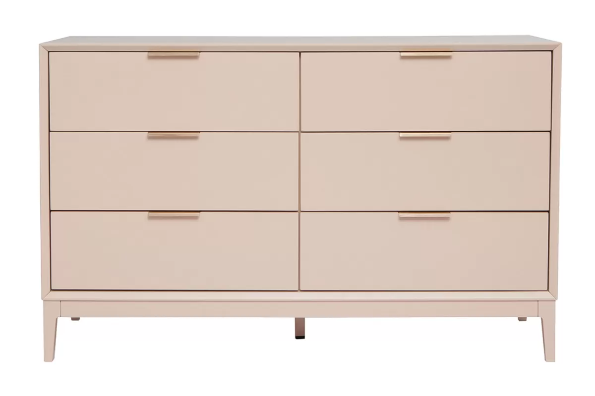 Miliboo Commode rose poudré et métal doré 6 tiroirs L120 cm GIANA