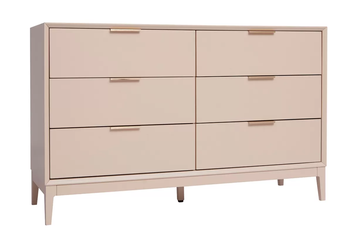 Miliboo Commode rose poudré et métal doré 6 tiroirs L120 cm GIANA