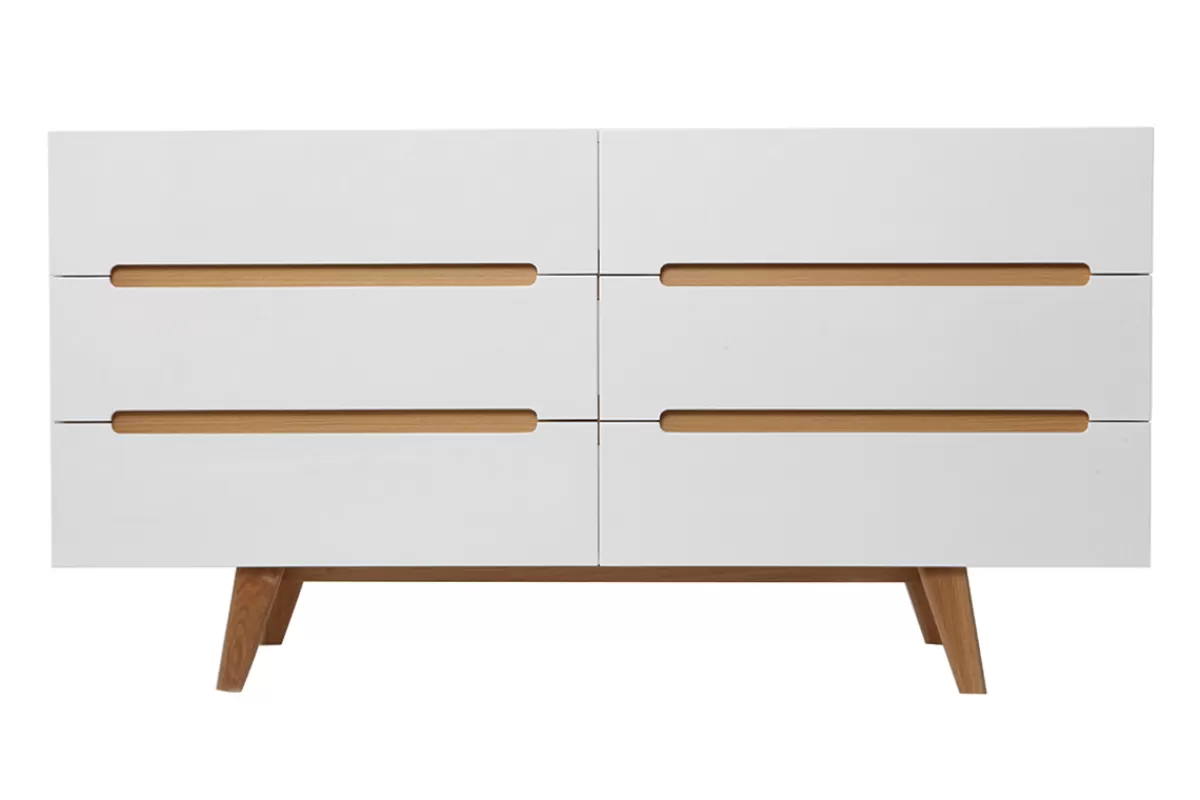 Miliboo Commode scandinave finition blanc brillant laqué 6 tiroirs L160 cm MELKA