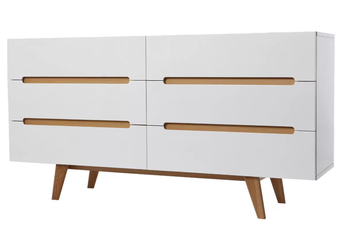 Miliboo Commode scandinave finition blanc brillant laqué 6 tiroirs L160 cm MELKA