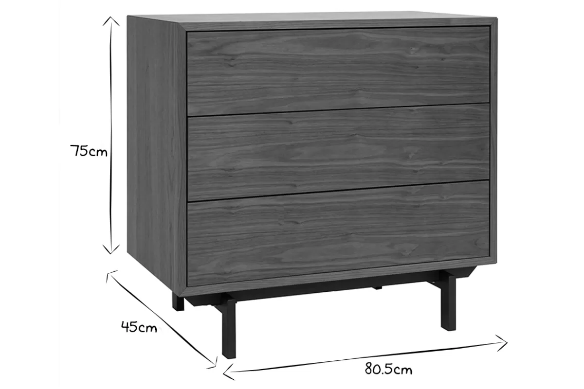 Miliboo Commode vintage en bois foncé noyer et métal noir 3 tiroirs L81 cm MANNY