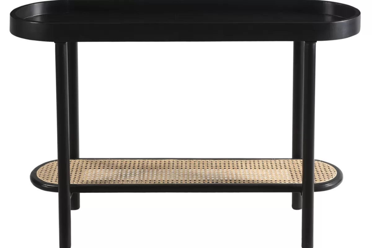 Miliboo Console avec plateau ovale en bois noir et cannage de rotin L115 cm MACAO