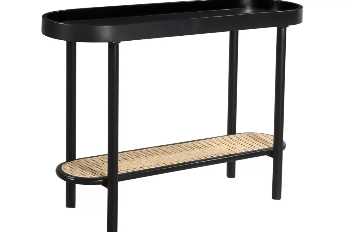 Miliboo Console avec plateau ovale en bois noir et cannage de rotin L115 cm MACAO
