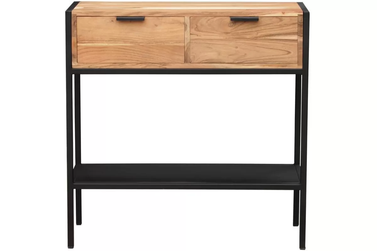 Miliboo Console avec rangements 2 tiroirs en bois massif et métal noir L80 cm ARTHUS