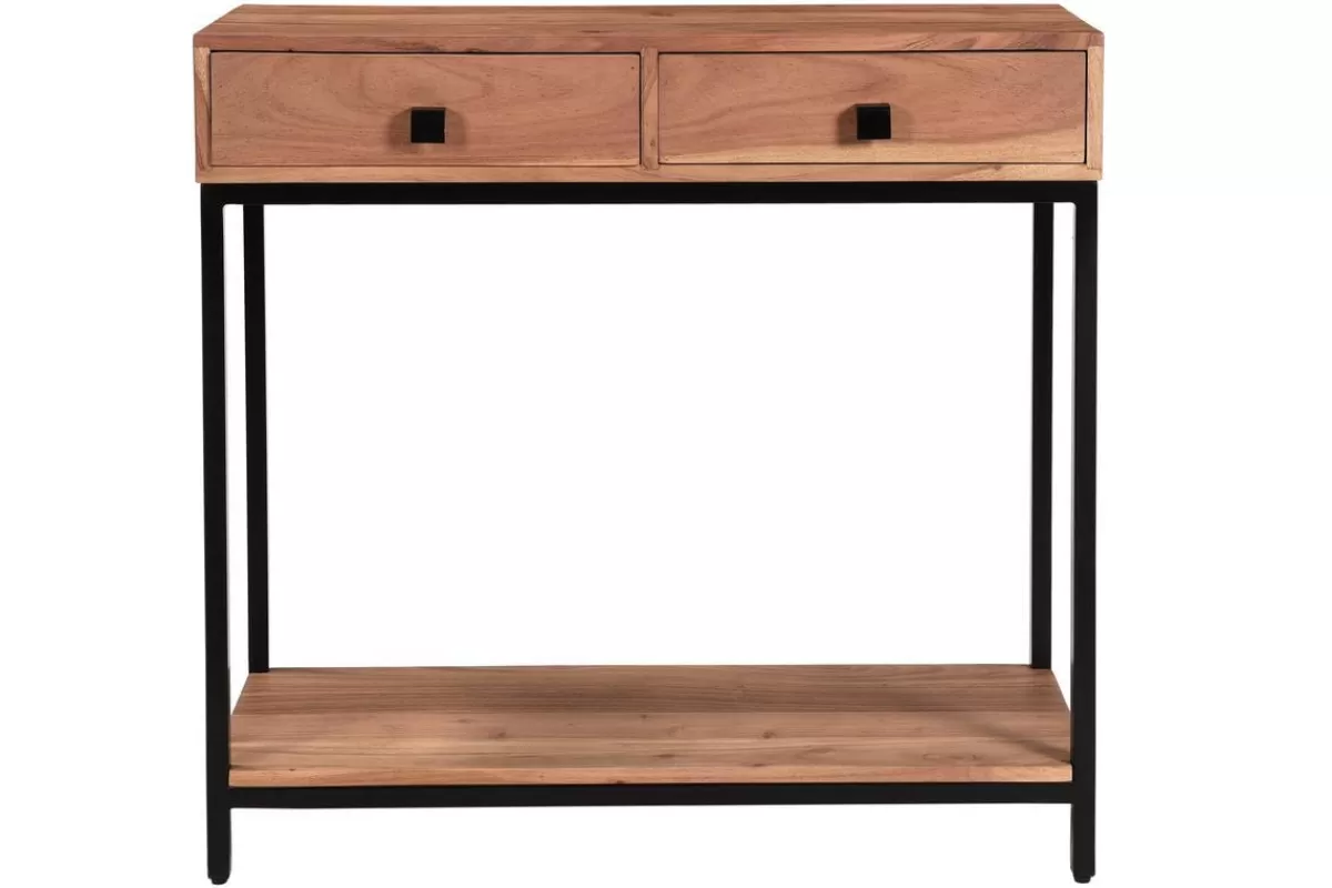 Miliboo Console avec rangements 2 tiroirs en bois massif et métal noir L80 cm AXELLE