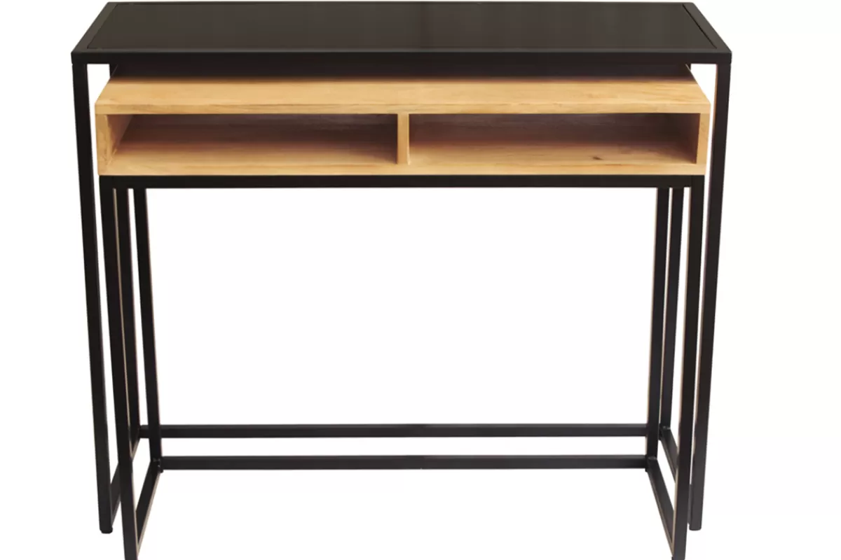 Miliboo Console bureau d'appoint avec rangements casiers en bois manguier massif et métal noir L100 cm YPKA