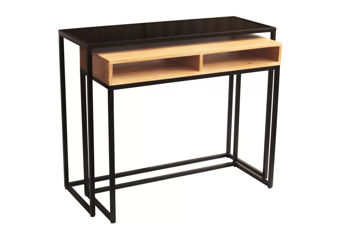 Miliboo Console bureau d'appoint avec rangements casiers en bois manguier massif et métal noir L100 cm YPKA