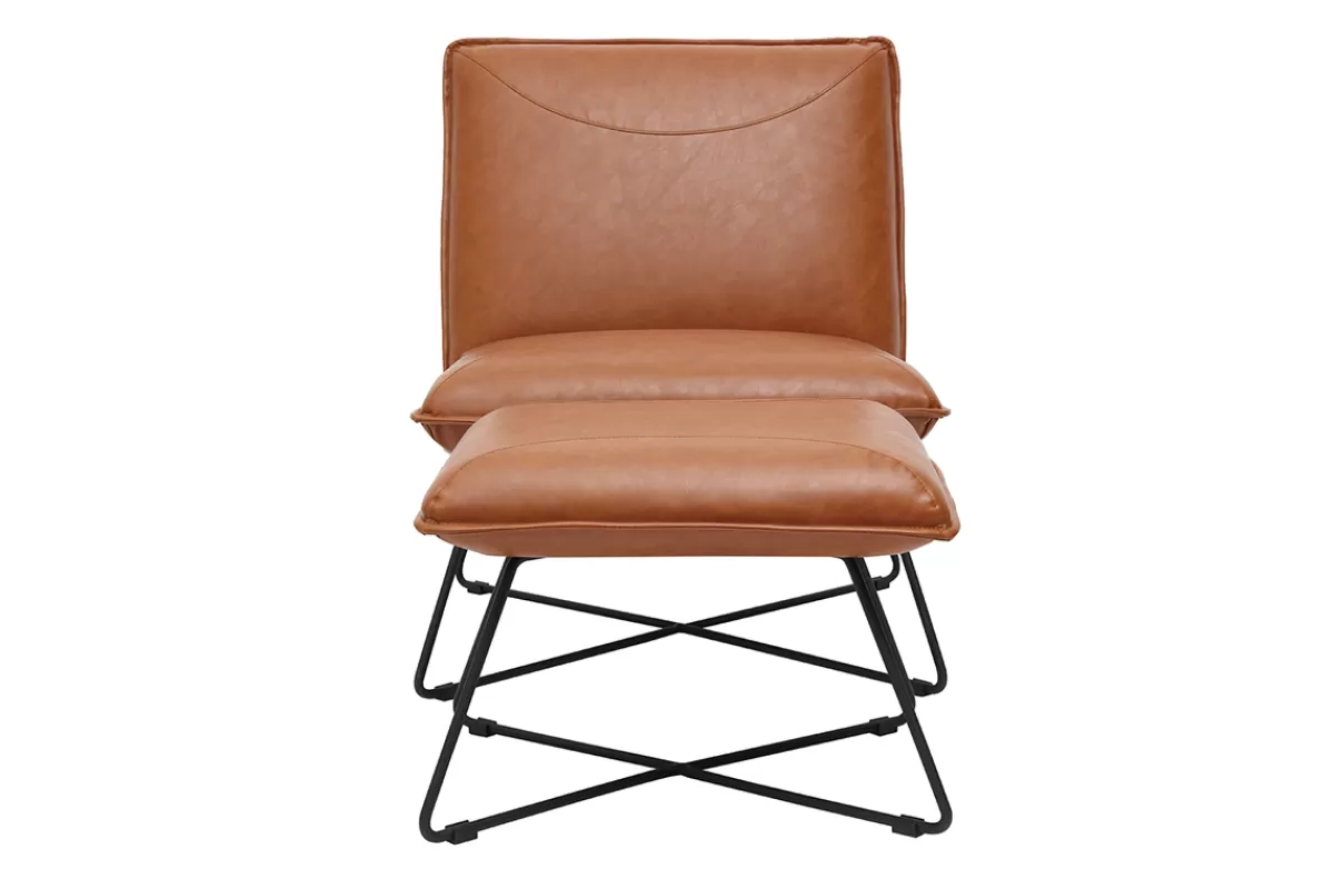 Miliboo Fauteuil avec repose pied vintage marron PHILO