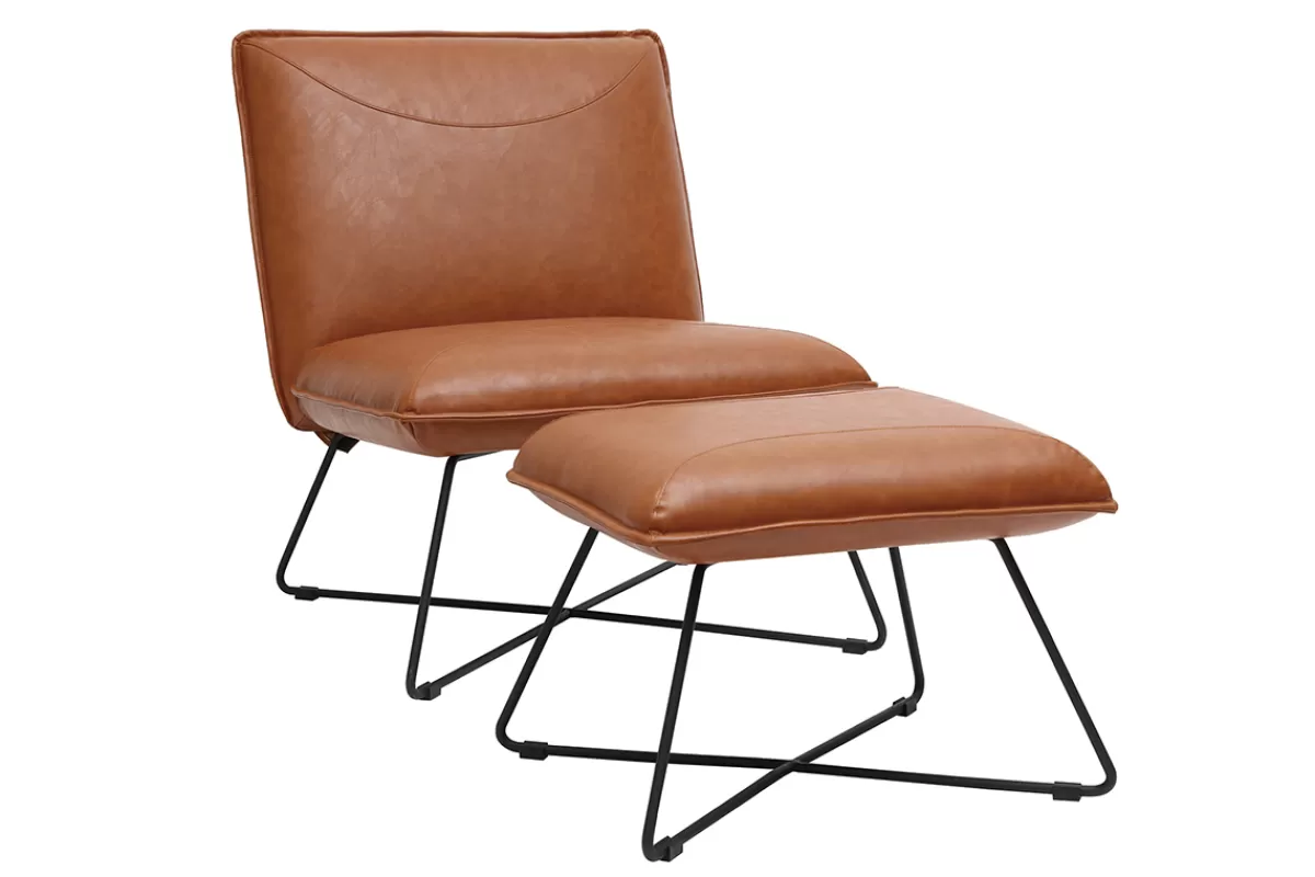 Miliboo Fauteuil avec repose pied vintage marron PHILO
