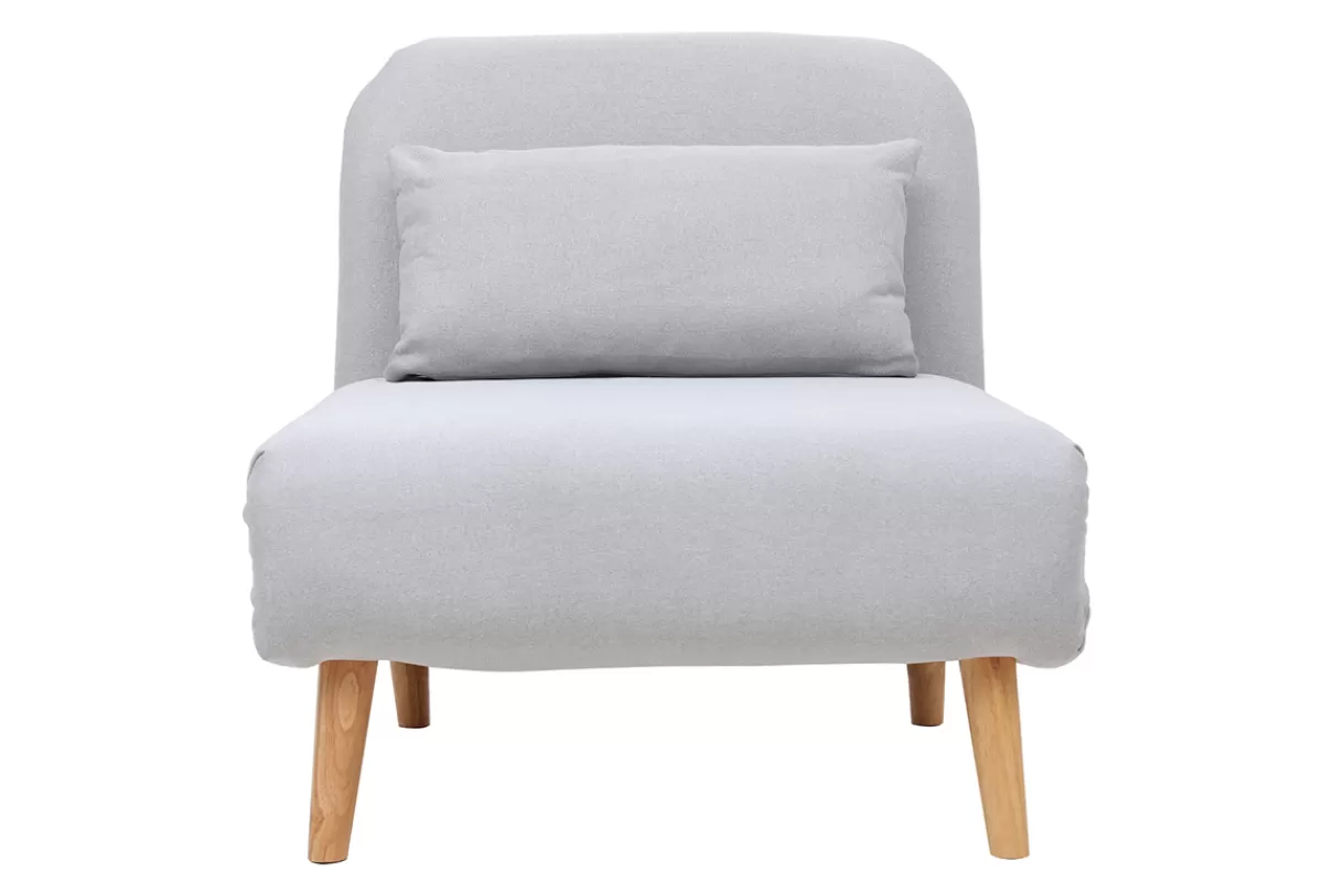 Miliboo Fauteuil convertible scandinave en tissu gris clair et bois clair AMIKO