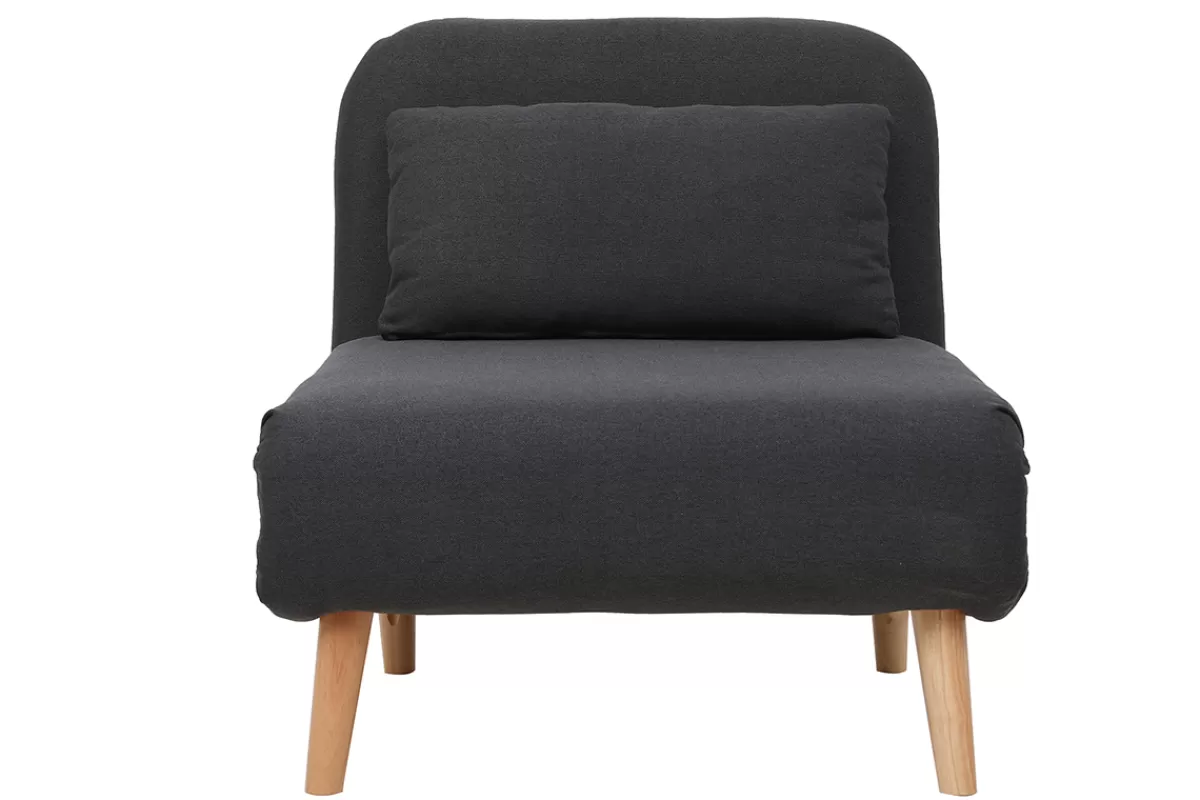 Miliboo Fauteuil convertible scandinave en tissu gris foncé et bois noir AMIKO