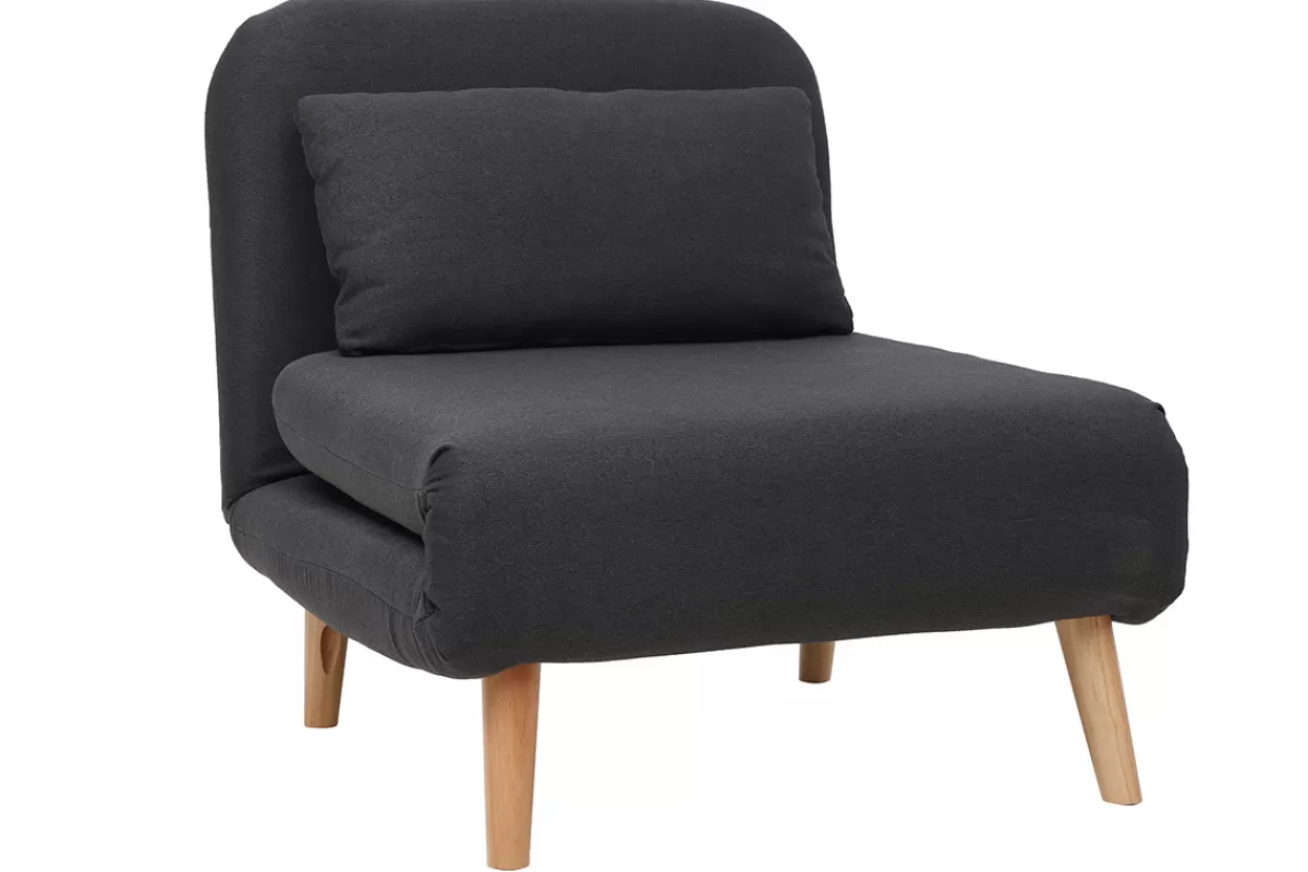 Miliboo Fauteuil convertible scandinave en tissu gris foncé et bois noir AMIKO