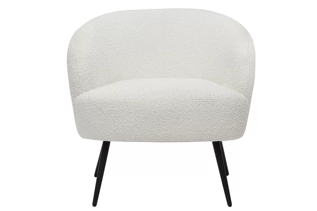 Miliboo Fauteuil design en tissu effet laine bouclée blanc cassé et métal noir MAGGIE
