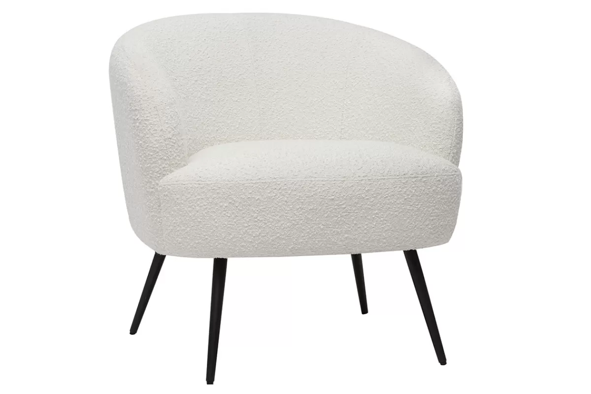Miliboo Fauteuil design en tissu effet laine bouclée blanc cassé et métal noir MAGGIE