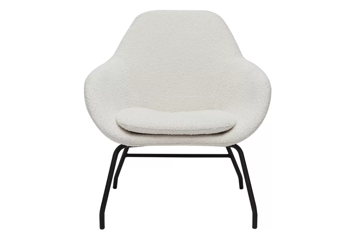 Miliboo Fauteuil design en tissu effet laine bouclée blanc cassé et métal noir MAYNE