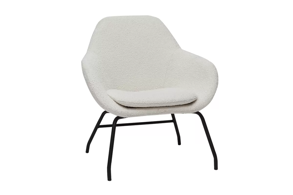 Miliboo Fauteuil design en tissu effet laine bouclée blanc cassé et métal noir MAYNE