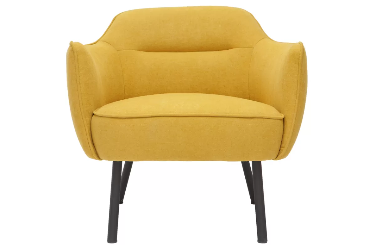 Miliboo Fauteuil design en tissu effet velours jaune moutarde et métal noir LAURENS